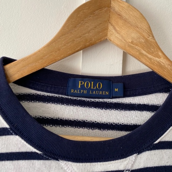 Polo Ralph Lauren Sweatshirt Jumper Top Striped Navy Blue White Size Medium - Picture 2 of 8